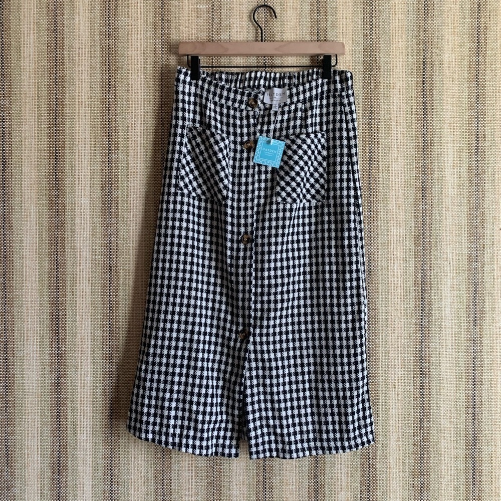 NWT Hayden Skirt Black and White MIDI Buttons Women Bottoms Boho Fashion size L